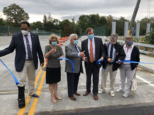 Executive Director Matthew Driscoll opens the new Grace Church Street Bridge, Sept. 2020