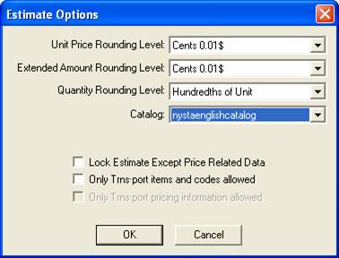 Figure 1 - Estimate Options window