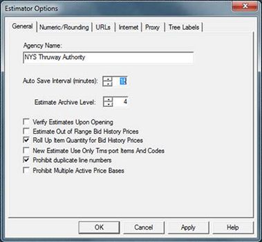 Figure 1 - General tab of Estimator Options window