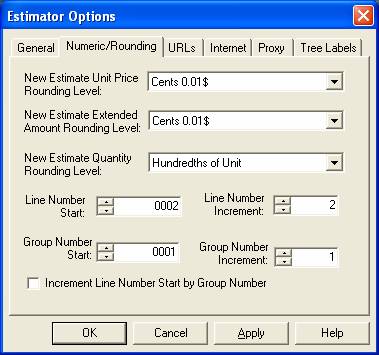 Figure 2 - Numeric/Rounding tab of Estimator Options window