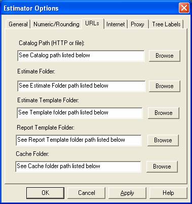 Figure 3 - URLs tab of Estimator Options window