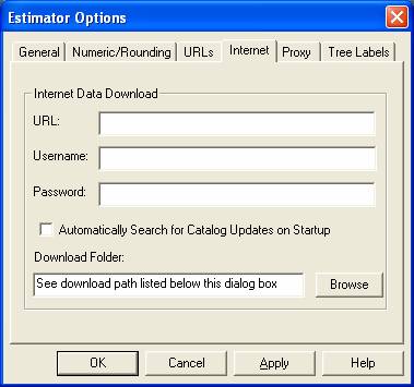 Figure 4 - Internet tab of Estimator Options window