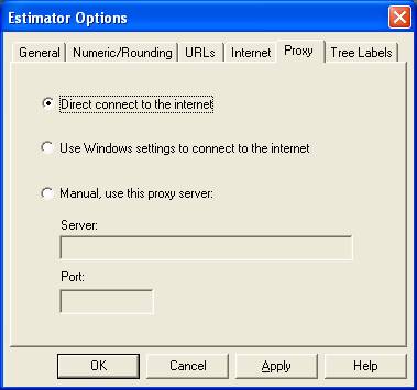 Figure 5 - Proxy tab of Estimator Options window