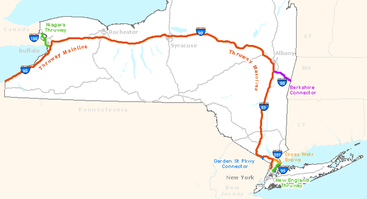 Map of Thruway Regions For TRANSalerts